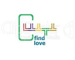 Text Find love. Social concept . Abstract emblem, design concept, element for template.