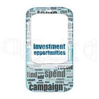 Business concept. words investment opportunities . Detailed modern smartphone isolated on white