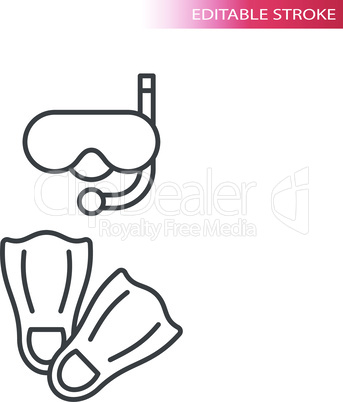 Snorkel and flippers thin line vector icon