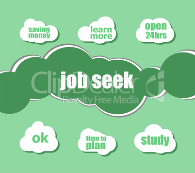job seek words. Business concept . word lettering typography with line icons and tag cloud on green background. Creative idea concept