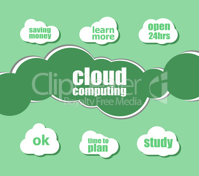 cloud computing words. Business concept . word lettering typography with line icons and tag cloud on green background. Creative idea concept