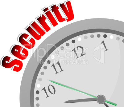 Text Security. Protection concept . Color word and modern clock on white