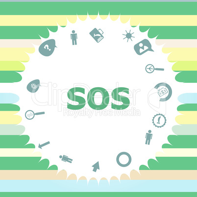 Text Sos. Social concept . Infographics icon set. Icons of maths, graphs, mail and so on.