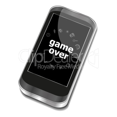 Text Game over. Web design concept . Smartphone with business web icon set on screen