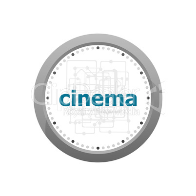 cinema word on digital screen. information concept . Abstract wall clock isolated on a white background