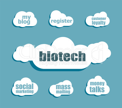 biotech Text. Business concept . Design with abstract speech bubble set
