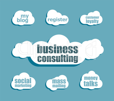 words business consulting. Management concept . Design with abstract speech bubble set
