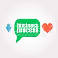 business process word. Management concept . Speech clouds stickers, arrow and heart
