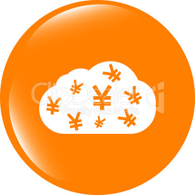 web icon cloud with yen sign, web button isolated on white