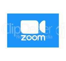 Zoom logo video conference application. Blue camera icon. Zoom app logo. Live media streaming application . Kharkiv, Ukraine - June 15, 2020