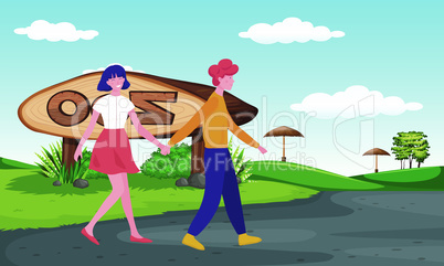 couple is walking on the road