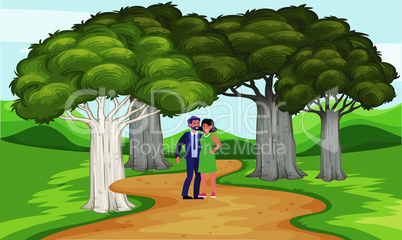 couple walking on the road in the garden