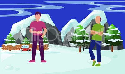 two friends are meeting in a snow garden