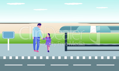 girl crossing road with her father