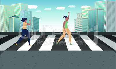 two girls are walking on the road