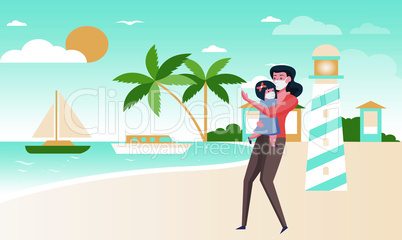 lady walking on the beach with her daughter