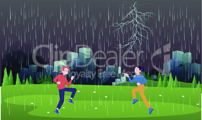 Couple is enjoying in the rain