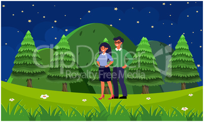 couple walking in the garden in the evening