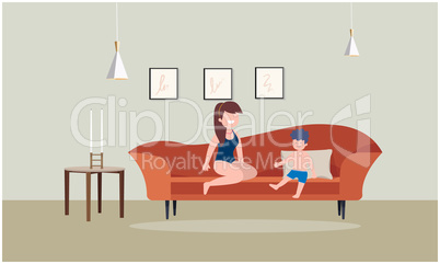 woman sitting with her son in a room