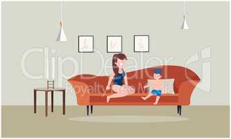 woman sitting with her son in a room