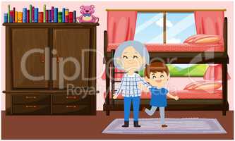 boy is playing with his grandmother at home