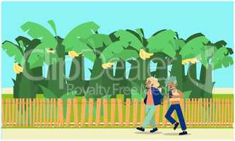 couple is walking in a garden during holidays