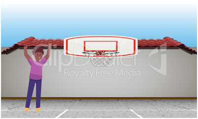 boy is playing in the basket ball court
