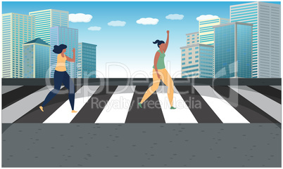 two girls are walking on the road