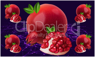 realistic pomegranate fruit on abstract background