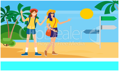 two girls are enjoying picnic on the beach