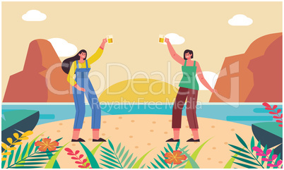 girls are enjoying party at the beach