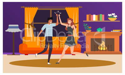 couple loving and dancing at home