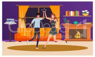 couple loving and dancing at home