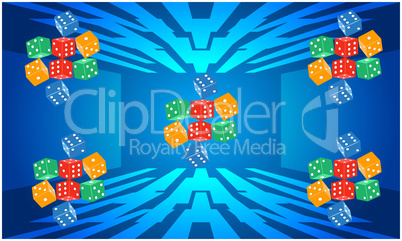 digital textile design of rainbow dices on abstract background