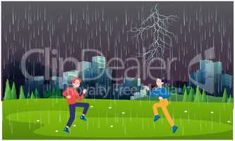 Couple is enjoying in the rain