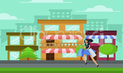 girl is running for shopping in the market
