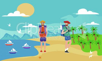 two friends are enjoying picnic on the beach