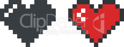 Pixel heart black and red vector icon