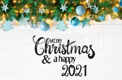 Turquoise Christmas Banner, Merry Christmas And A Happy 2021