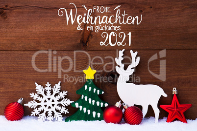 Ornament, Snow, Tree, Ball, Glueckliches 2021 Means Happy 2021