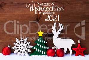 Ornament, Snow, Tree, Ball, Glueckliches 2021 Means Happy 2021
