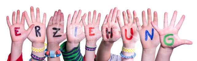 Children Hands Building Word Erziehung Means Education, Isolated Background