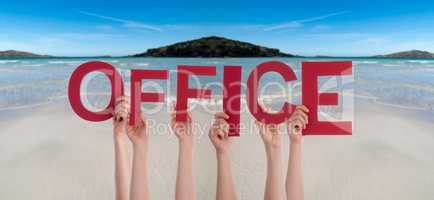 People Hands Holding Word Office, Ocean Background