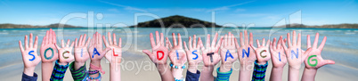 Children Hands Building Word Social Distancing, Ocean Background