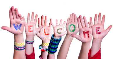 Children Hands Building Word Welcome, Isolated Background