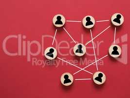 Abstract teamwork, network and community concept on a red paper