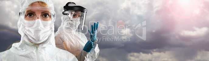 Doctor or Nurse Wearing Personal Protective Equipment Over Storm
