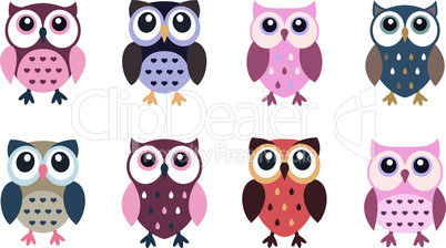 Cute owl colorful cartoon icons