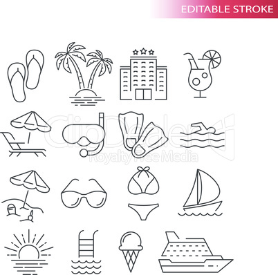 Summer travel, vacation or holiday vector icon set