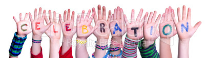 Children Hands Building Word Celebration, Isolated Background